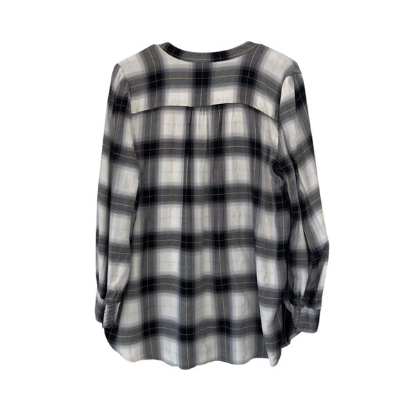 Loft Petite Plaid Tunic Blouse Long Sleeve Black White Gold Details Womens Sz LP - Picture 10 of 11